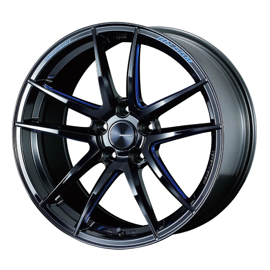 WedsSport RN-55M Wheel (Face FR) - 18x9.5 +25 5x114.3 (Black Blue Machining) Wheel Set - GR Corolla